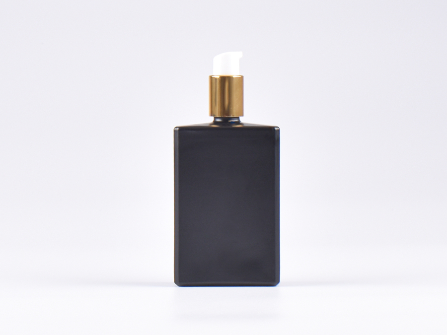 Schwarzglasflasche "Miro" 100ml, mit Lotionspumpe Aluminium, 4 Color