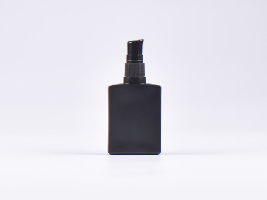 Schwarzglasflasche "Miro" 50ml, mit Lotionspumpe Kunststoff