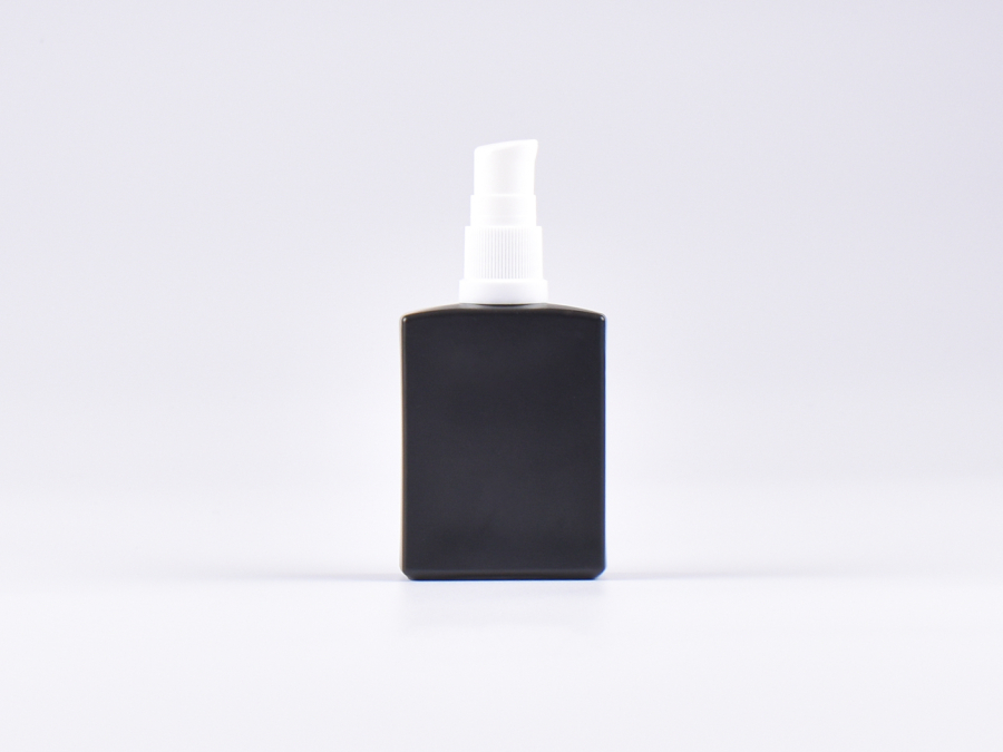 Schwarzglasflasche "Miro" 50ml, mit Lotionspumpe Kunststoff