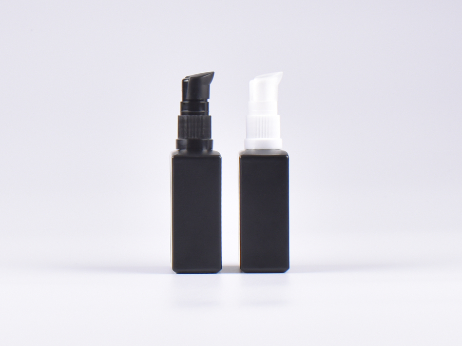 Schwarzglasflasche "Miro" 50ml, mit Lotionspumpe Kunststoff