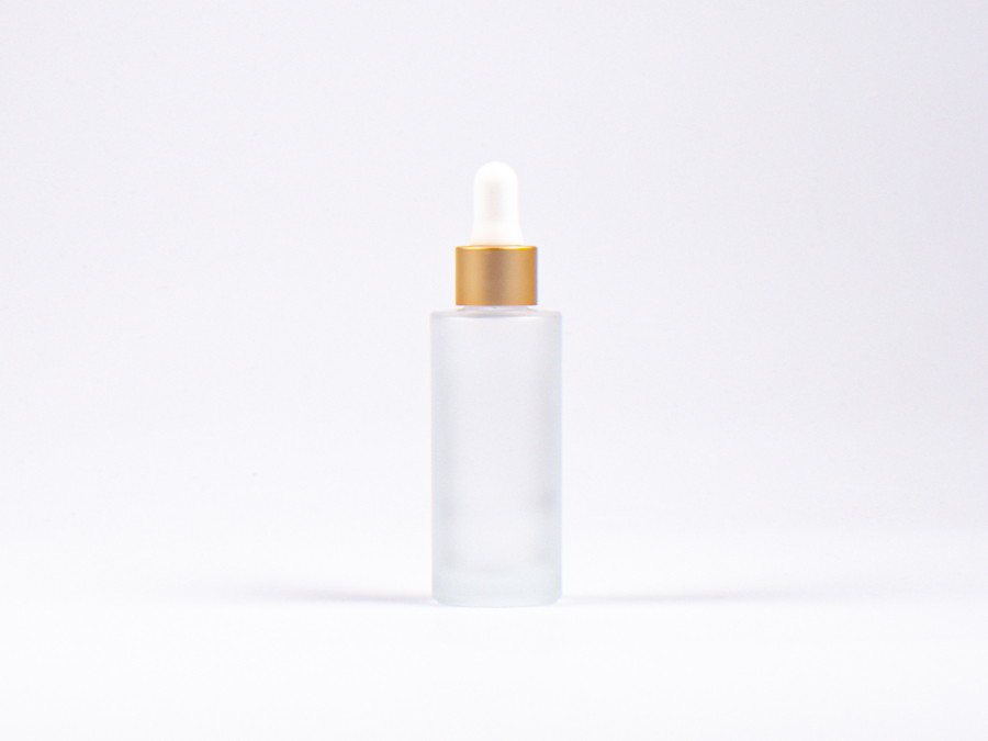 Glasflasche säuremattiert, 30ml, mit Pipette Alu gold