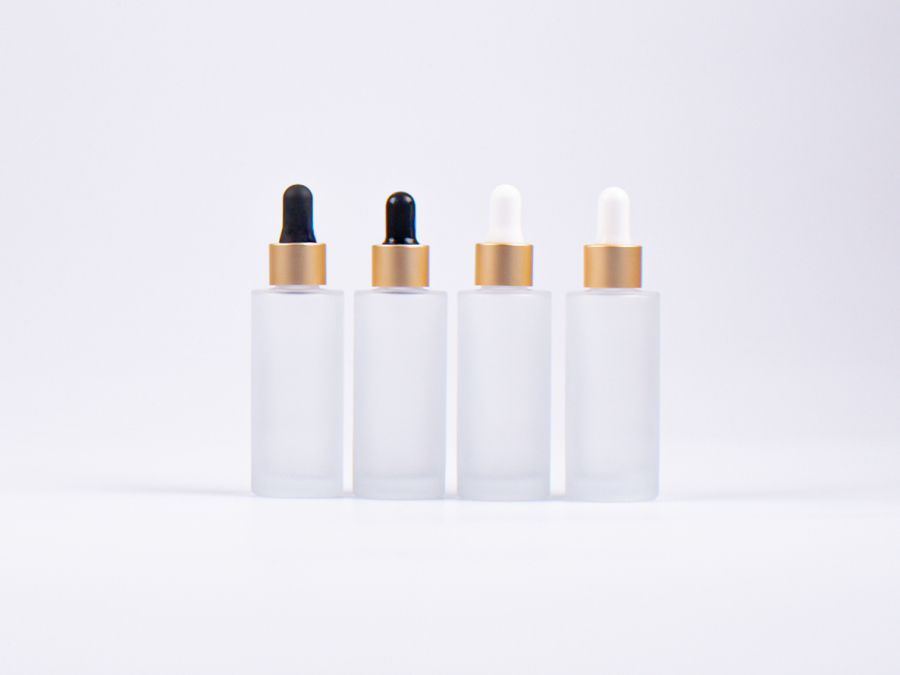 Glasflasche säuremattiert, 30ml, mit Pipette Alu gold