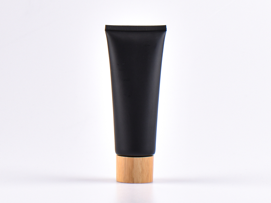 Kosmetiktube 100ml, schwarz-matt, mit Deckel Bambus