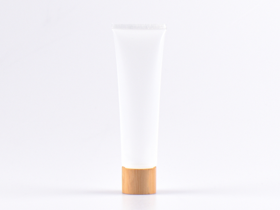 Kosmetiktube 100ml, transparent, mit Deckel Bambus