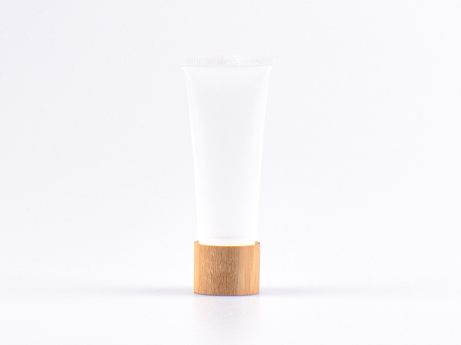 Kosmetiktube 50ml, transparent, mit Deckel Bambus