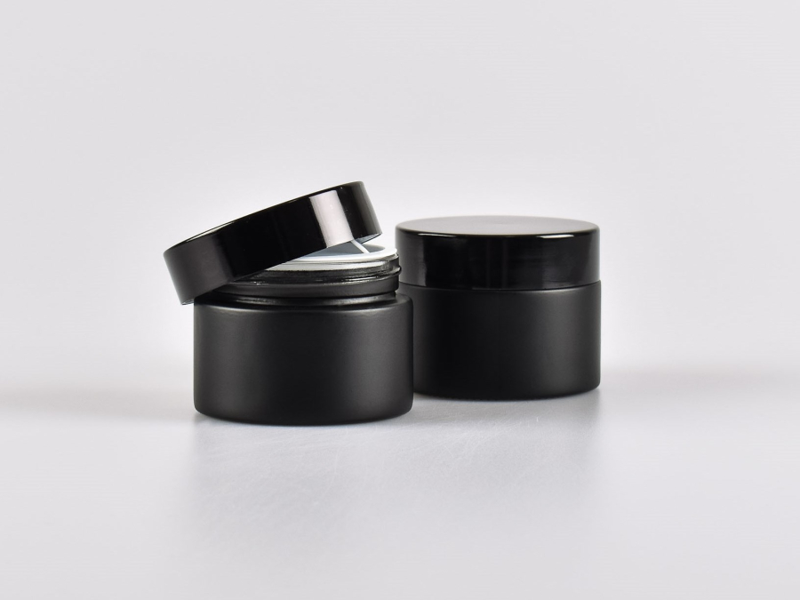 Schwarzglasdose, 50ml, mit Deckel schwarz