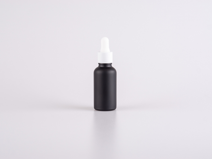 Schwarzglasflasche 30ml, mit Pipette weiss