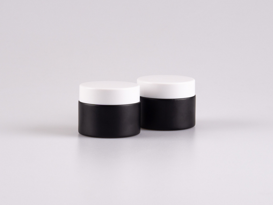 Schwarzglasdose, 50ml, mit Deckel weiss