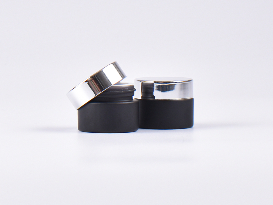 Schwarzglasdose, 15ml, mit Deckel silber