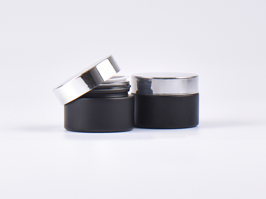 Schwarzglasdose, 30ml, mit Deckel silber