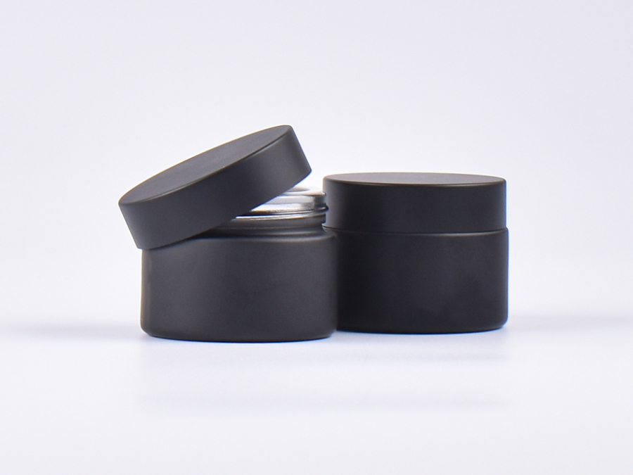 Schwarzglasdose, 50ml, mit Deckel schwarz