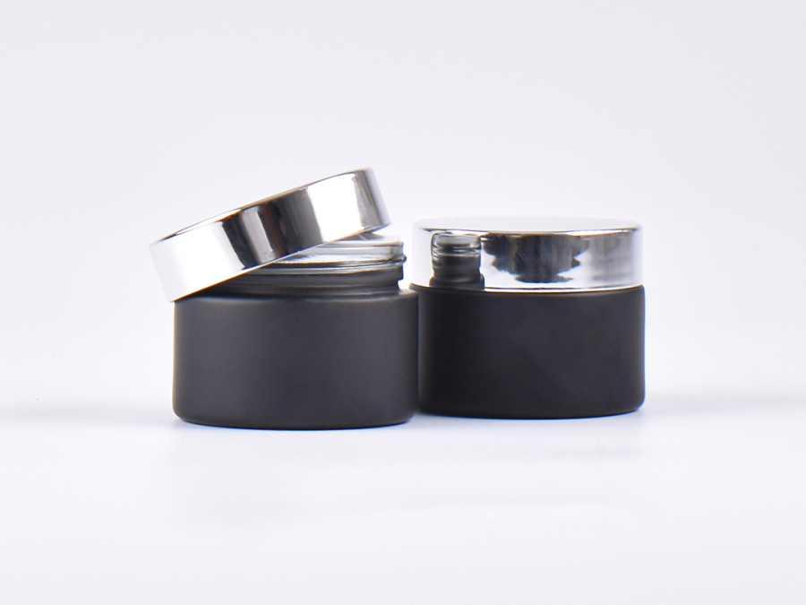 Schwarzglasdose, 50ml, mit Deckel silber
