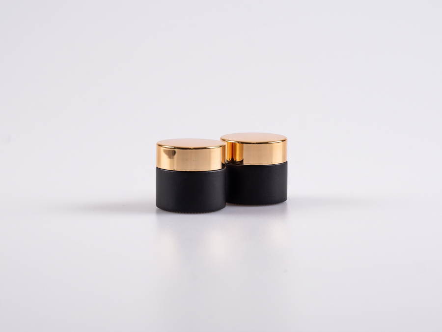 Schwarzglasdose, 10ml, mit Deckel gold