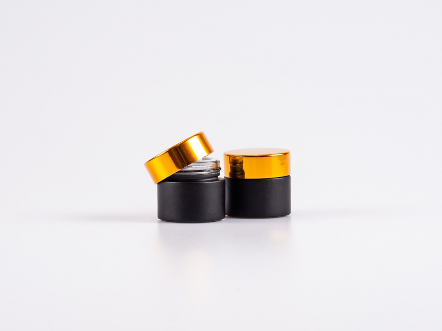 Schwarzglasdose, 10ml, mit Deckel gold
