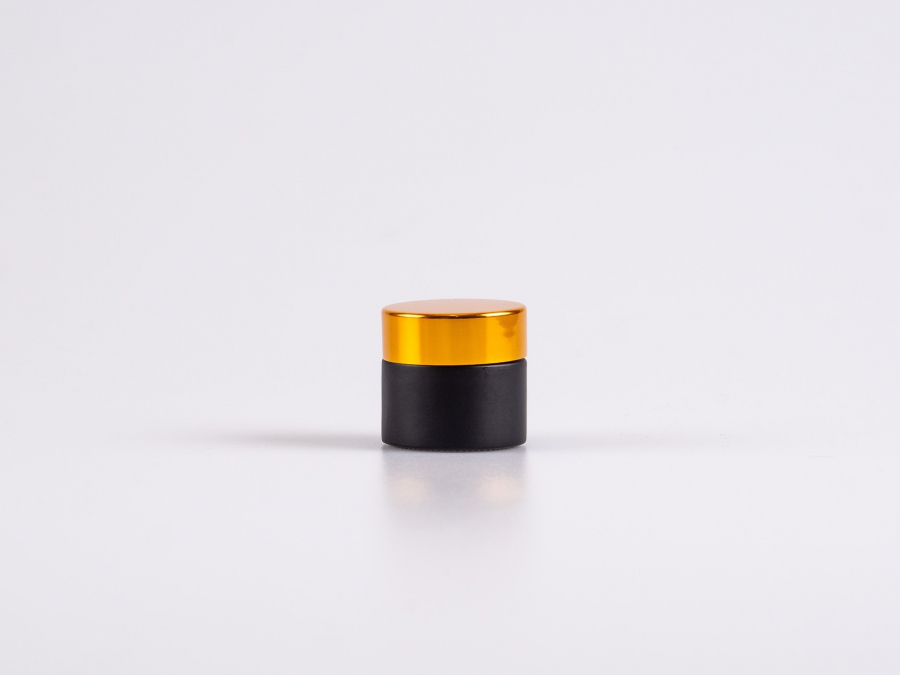 Schwarzglasdose, 10ml, mit Deckel gold
