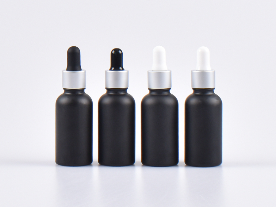 Schwarzglasflasche 30ml, mit Pipette silber-matt