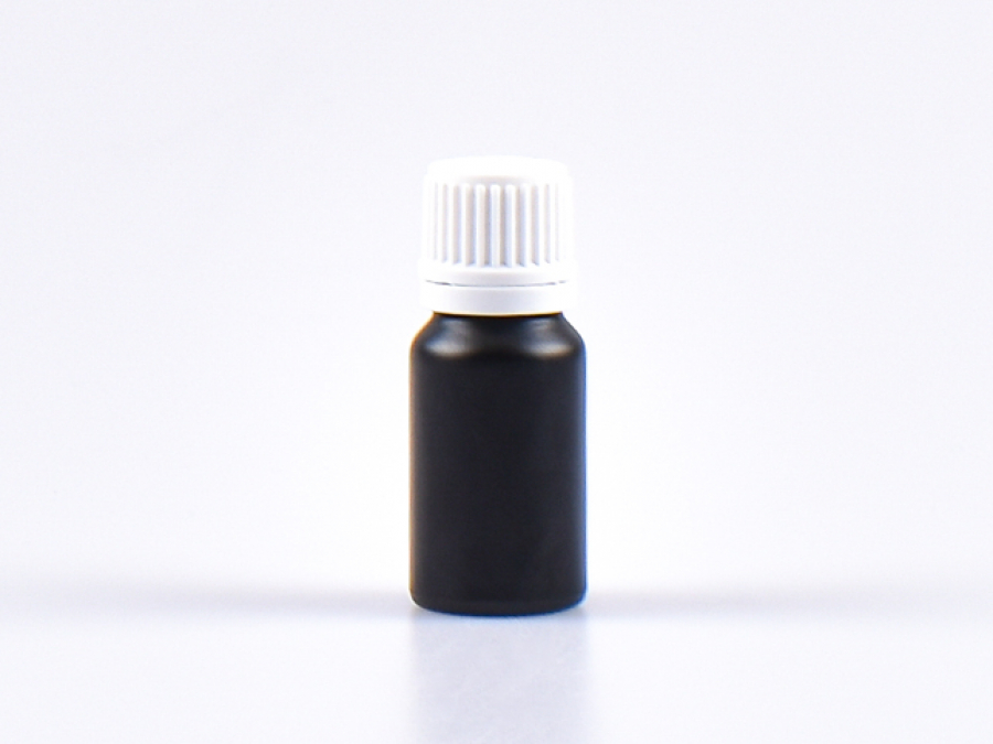 Schwarzglasflasche 10ml, mit Tropfmontur OV, geriffelt