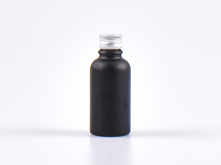 kosmetikflasche-glas-schwarzmatt-golddeckel