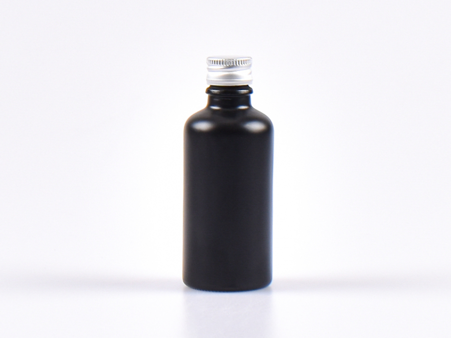 kosmetikflasche-glas-schwarzmatt-golddeckel