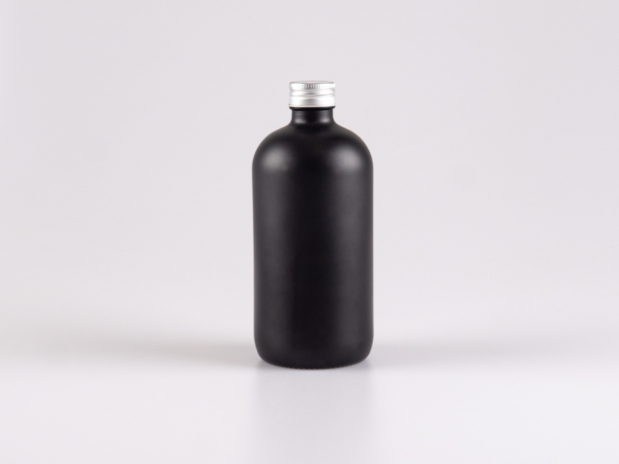 Schwarzglasflasche 480ml, mit Schraubverschluss Aluminium