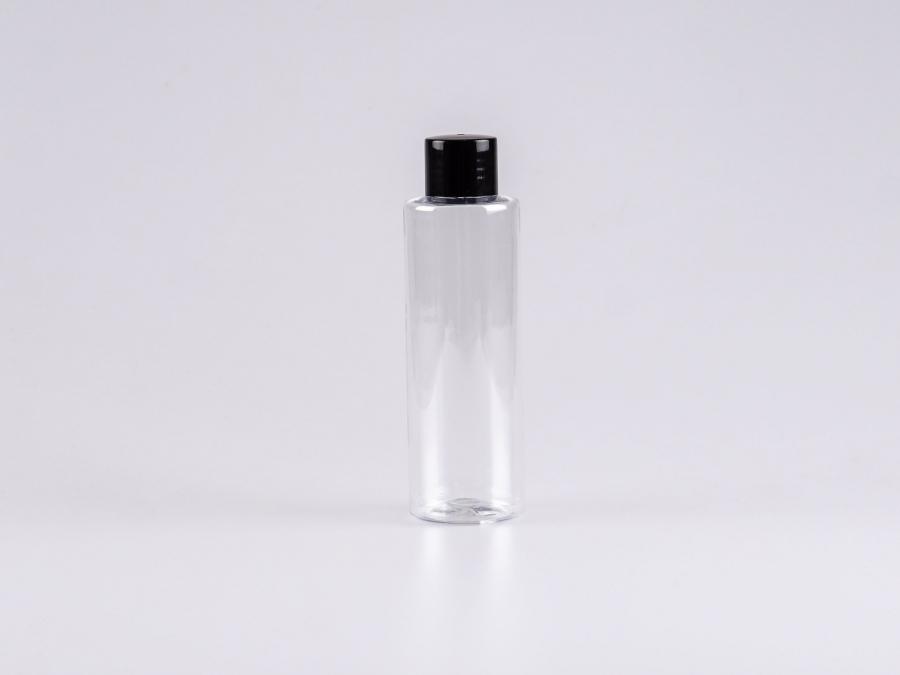 PET Flasche "Sharp" 150ml, mit Schraubverschluss weiss/schwarz
