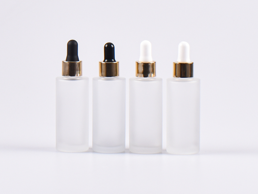 Glasflasche säuremattiert, 30ml, mit Pipette Alu gold