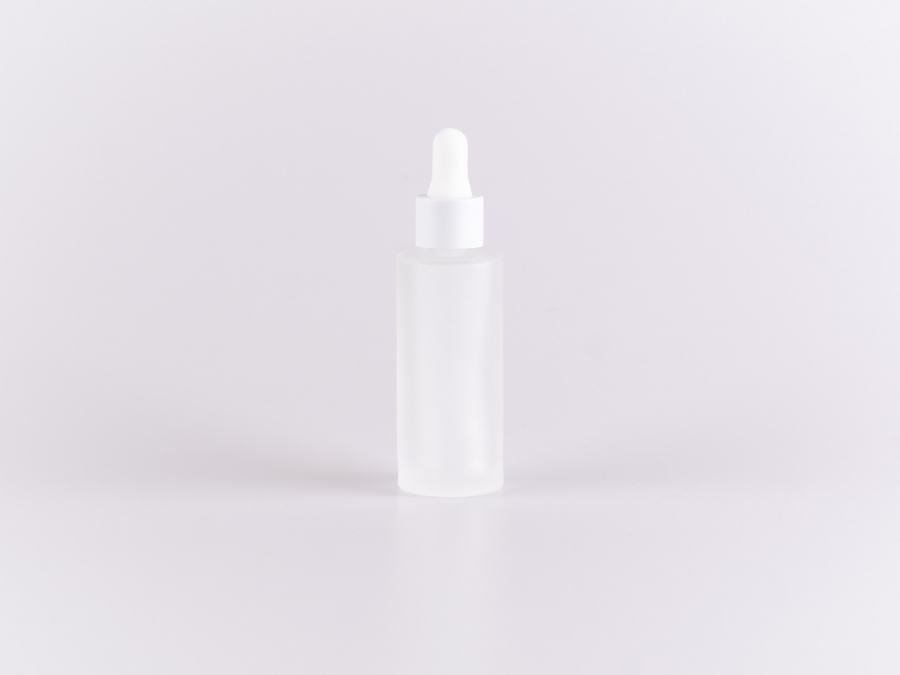 Glasflasche säuremattiert, 30ml, mit Pipette Alu weiss