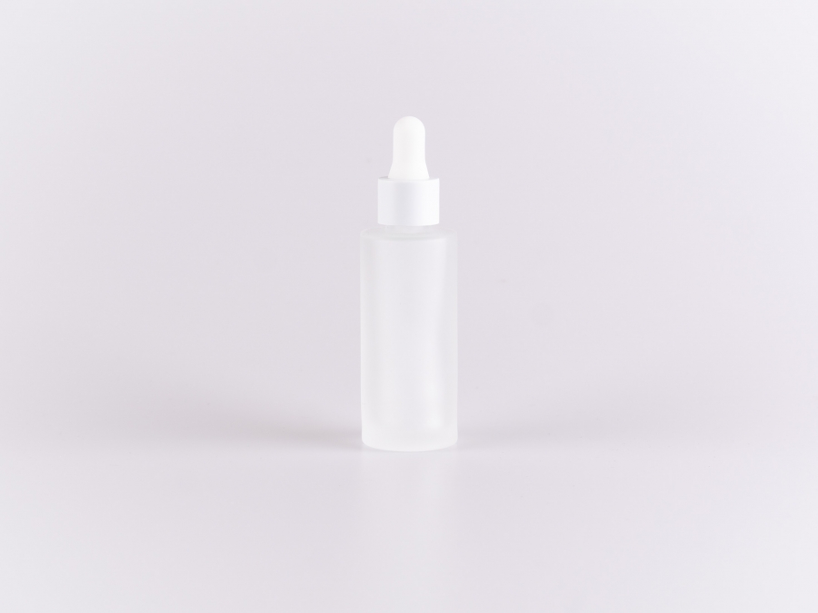 Glasflasche säuremattiert, 30ml, mit Pipette Alu weiss