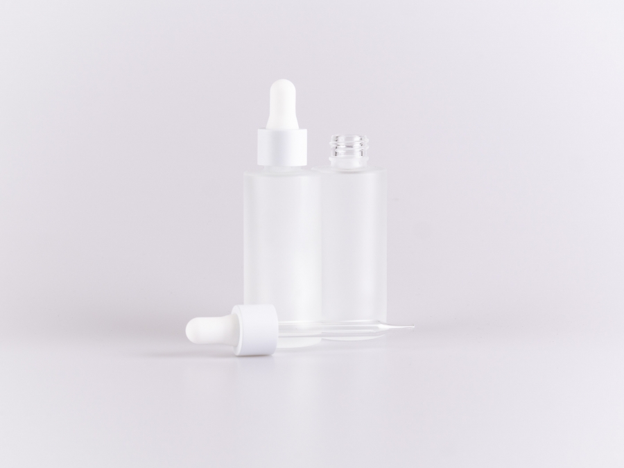 Glasflasche säuremattiert, 30ml, mit Pipette Alu weiss