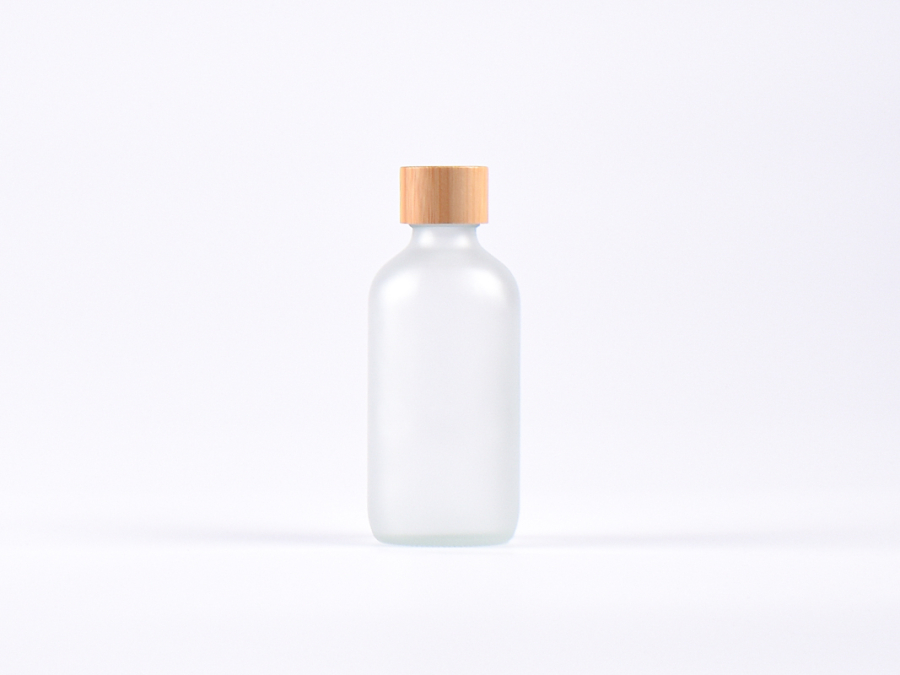 Glasflasche säuremattiert, 250ml, mit Schraubverschluss Bambus