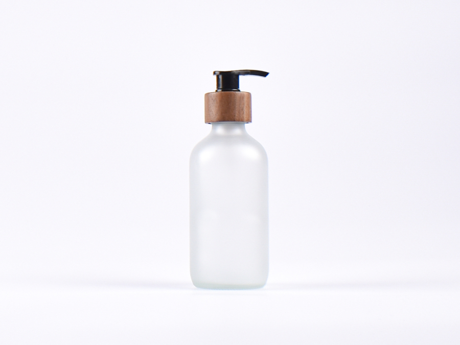 Glasflasche säuremattiert, 250ml, mit Dispenser Walnut