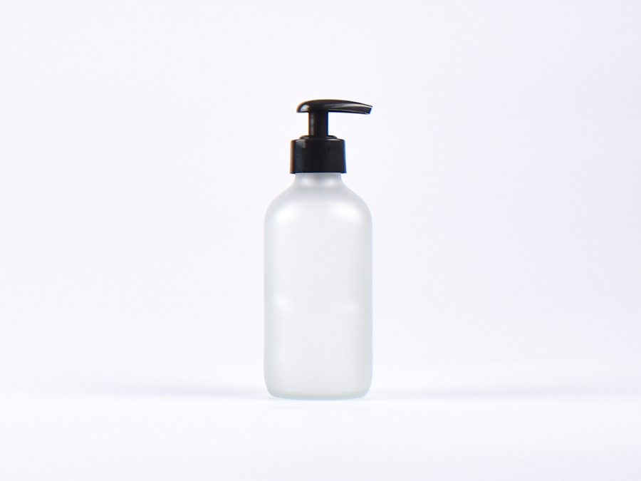 Glasflasche säuremattiert, 250ml, mit Dispenser schwarz