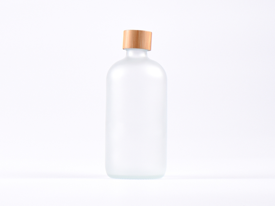 Glasflasche säuremattiert, 500ml, mit Schraubverschluss Bambus