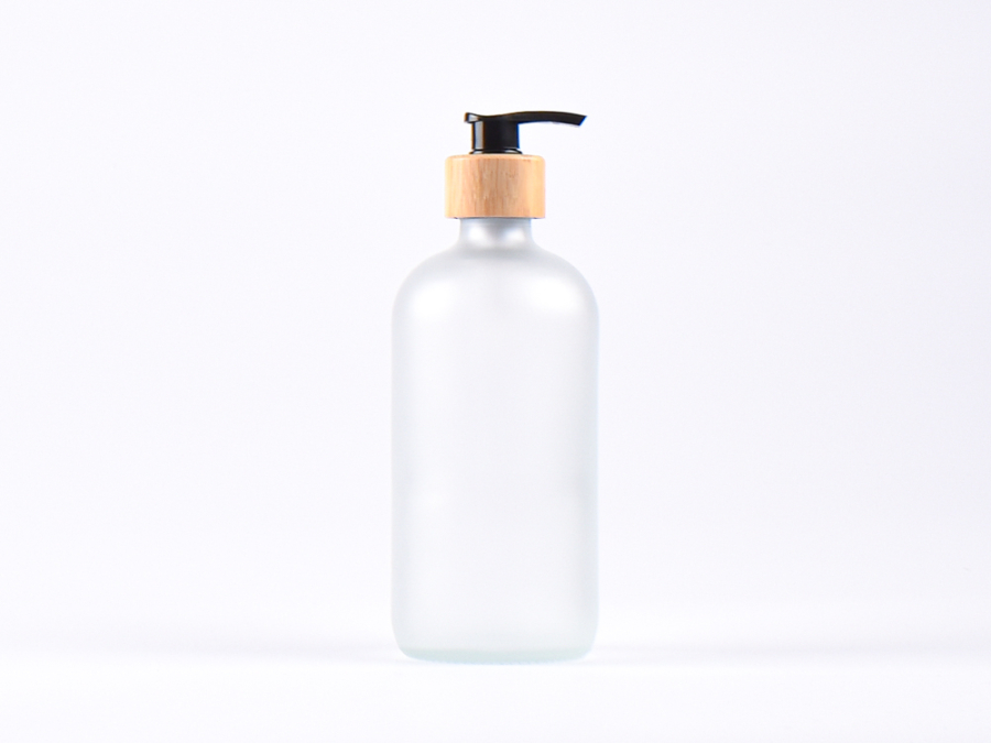 Glasflasche säuremattiert, 500ml, mit Dispenser Bambus