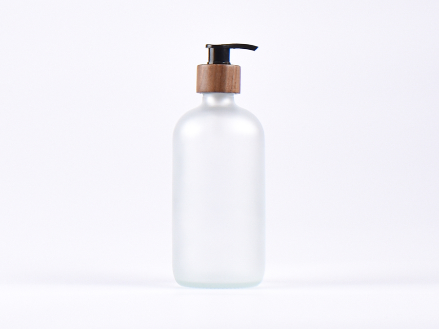 Glasflasche säuremattiert, 500ml, mit Dispenser Walnut