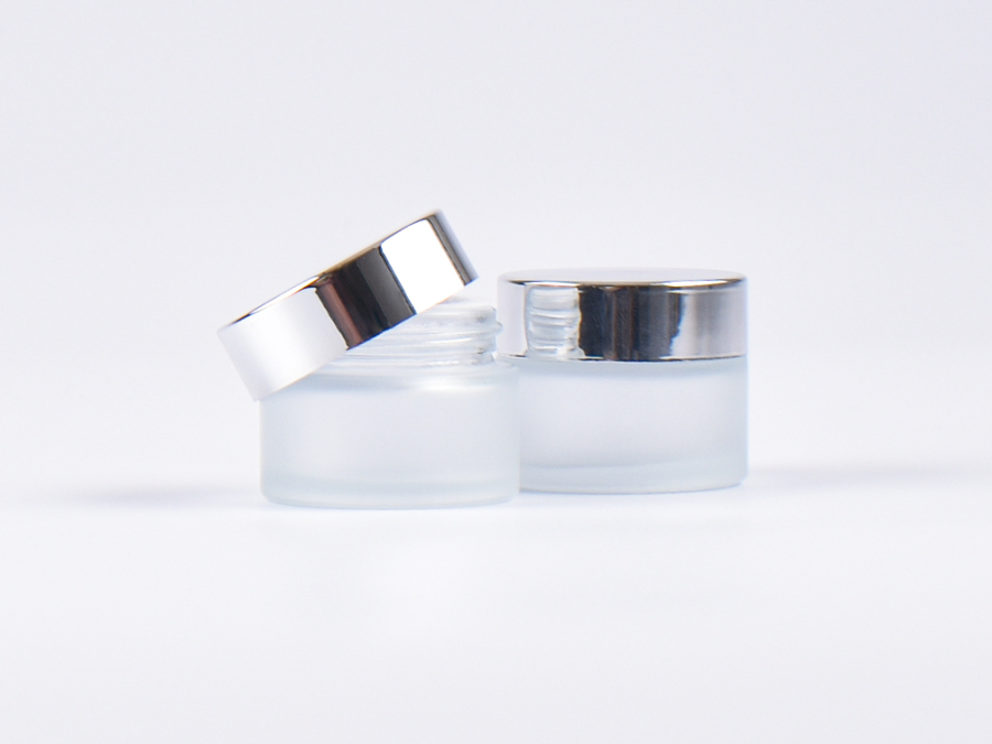 Glasdose säuremattiert, 15ml, mit Deckel silber