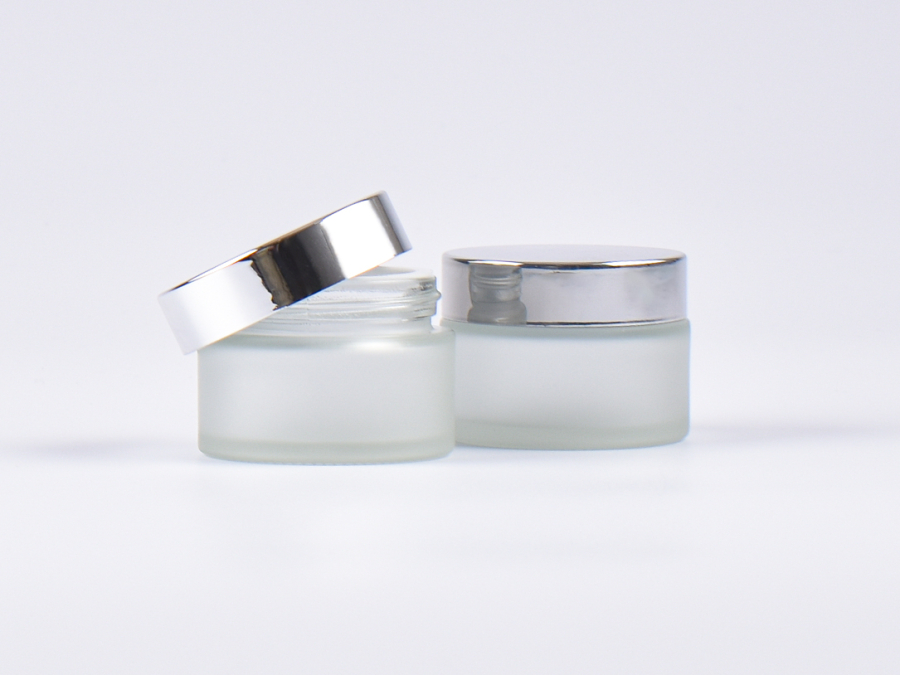 Glasdose säuremattiert, 50ml, mit Deckel silber