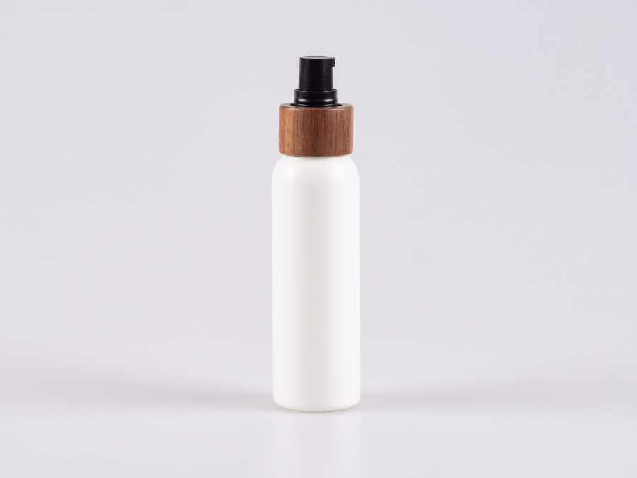 Flasche "Tara" 100ml, matt-weiss, mit Lotionspumpe Walnut