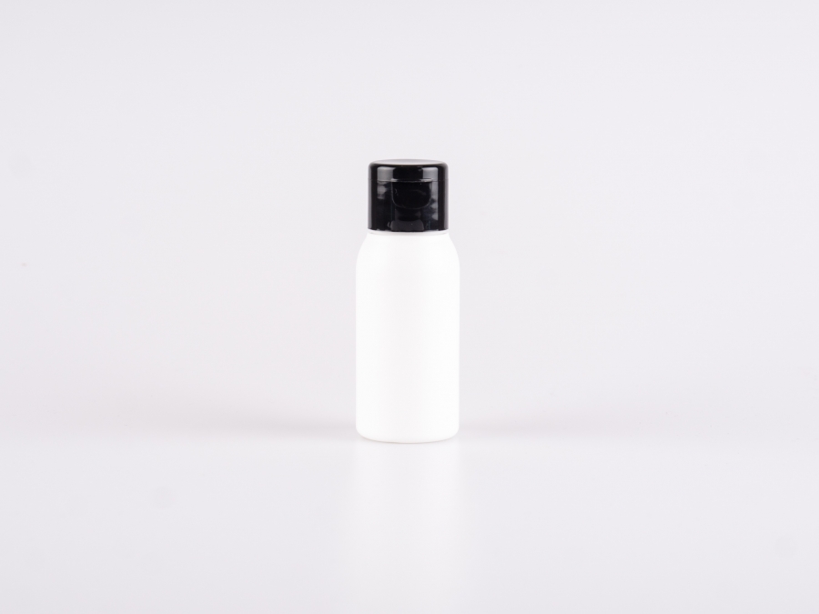 Flasche "Tara" 50ml, matt-weiss mit FlipTop oder DiscTop Verschluss, weiss/schwarz