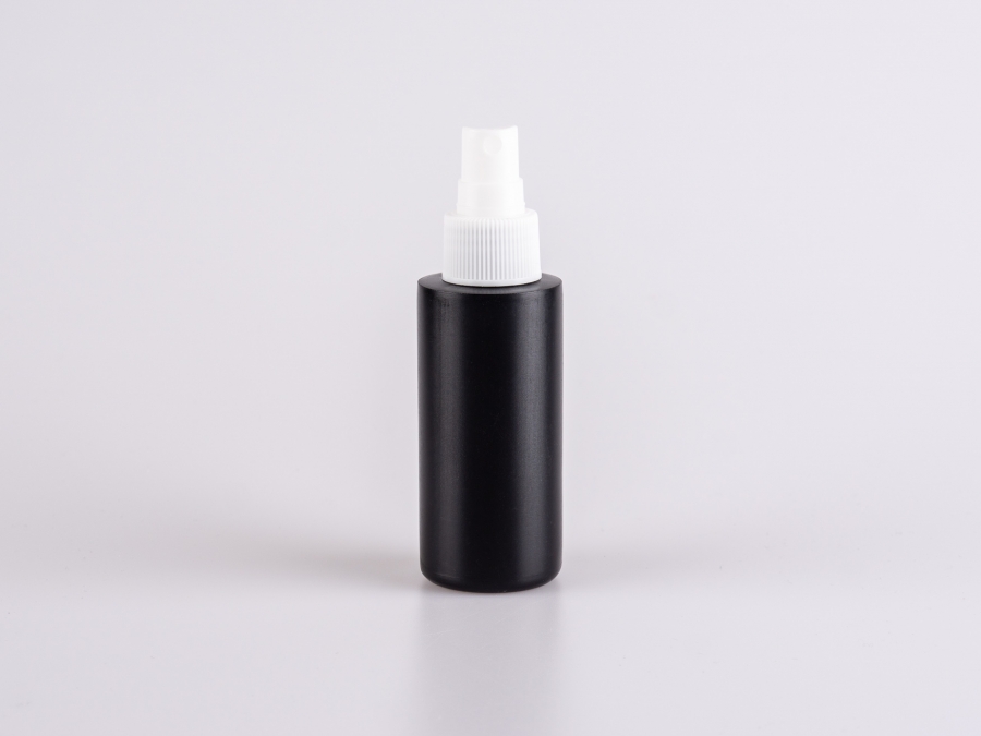 Flasche "Tara" 100ml, matt-schwarz, mit Zerstäuber weiss