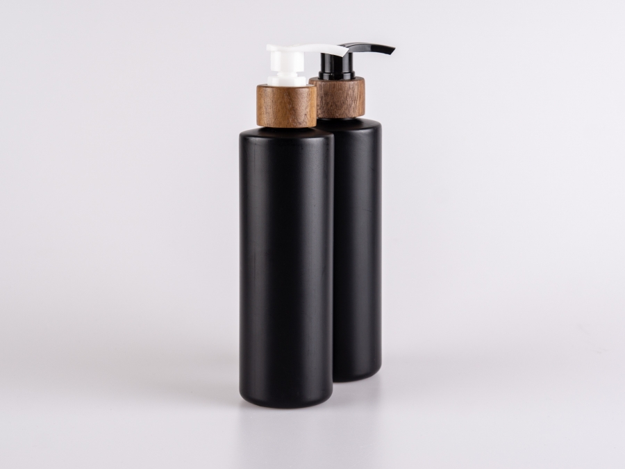 Flasche "Tara" 250ml, matt-schwarz, mit Dispenser Walnut