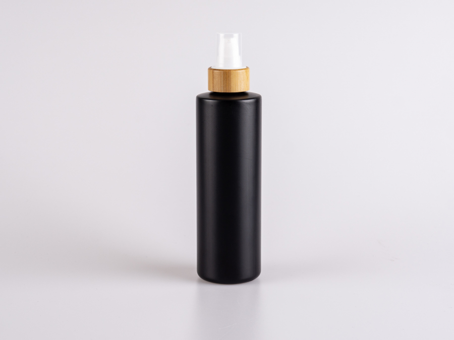 Flasche "Tara" 250ml, matt-schwarz, mit Lotionspumpe Bambus