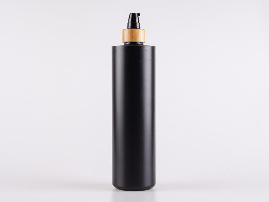 Flasche "Tara" 500ml, matt-schwarz, mit Lotionspumpe Bambus