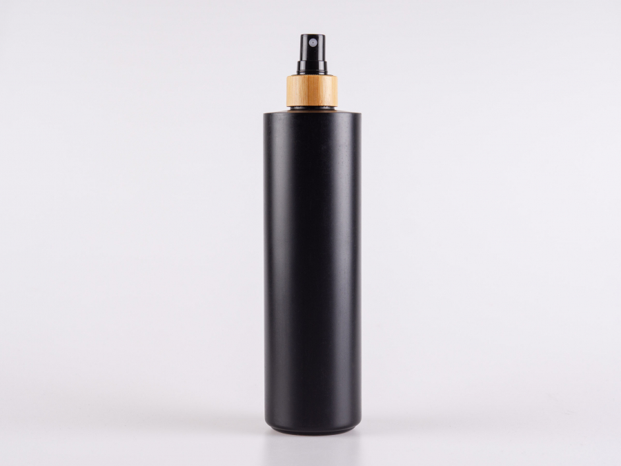 Flasche "Tara" 500ml, matt-schwarz, mit Lotionspumpe Bambus