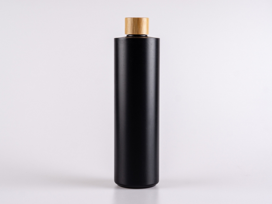 Flasche "Tara" 500ml, matt-schwarz, mit Bambusdeckel