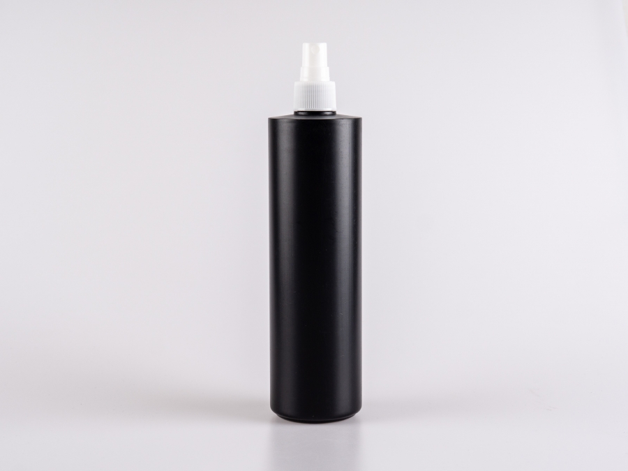 Flasche "Tara" 500ml, matt-schwarz, mit Zerstäuber weiss