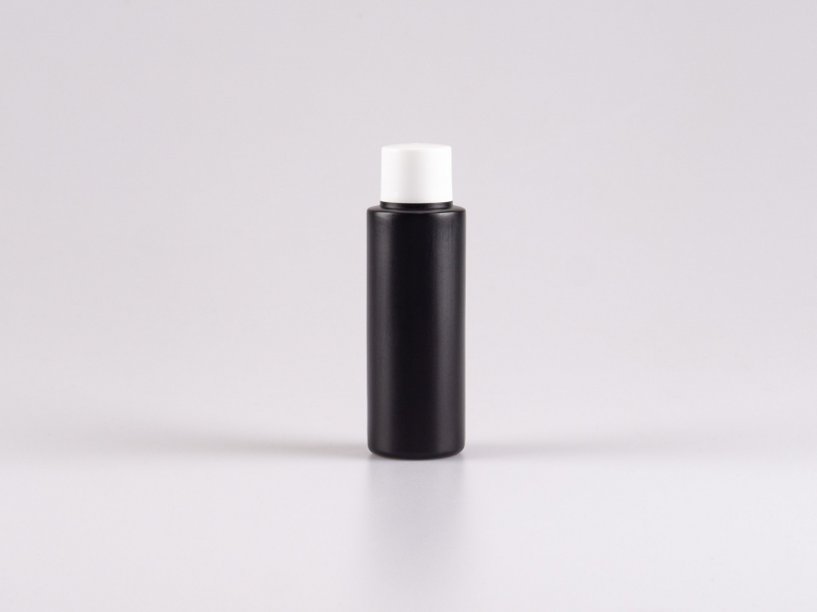Flasche "Tara" 100ml, matt-schwarz, mit Schraubverschluss weiss/schwarz