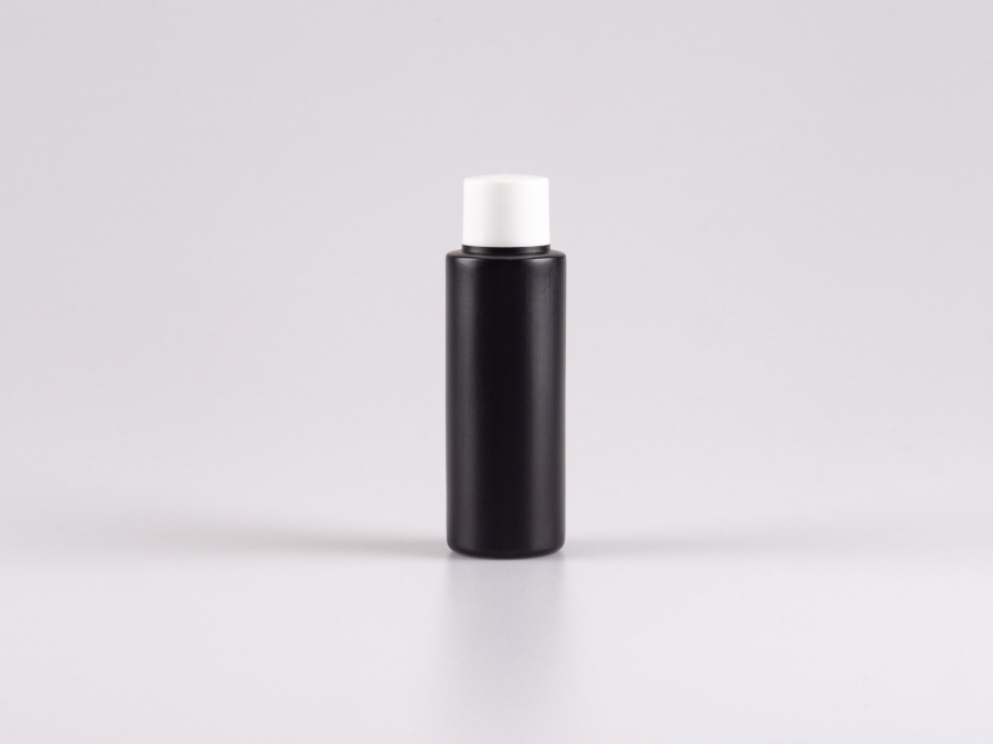 Flasche "Tara" 100ml, matt-schwarz, mit Schraubverschluss weiss/schwarz
