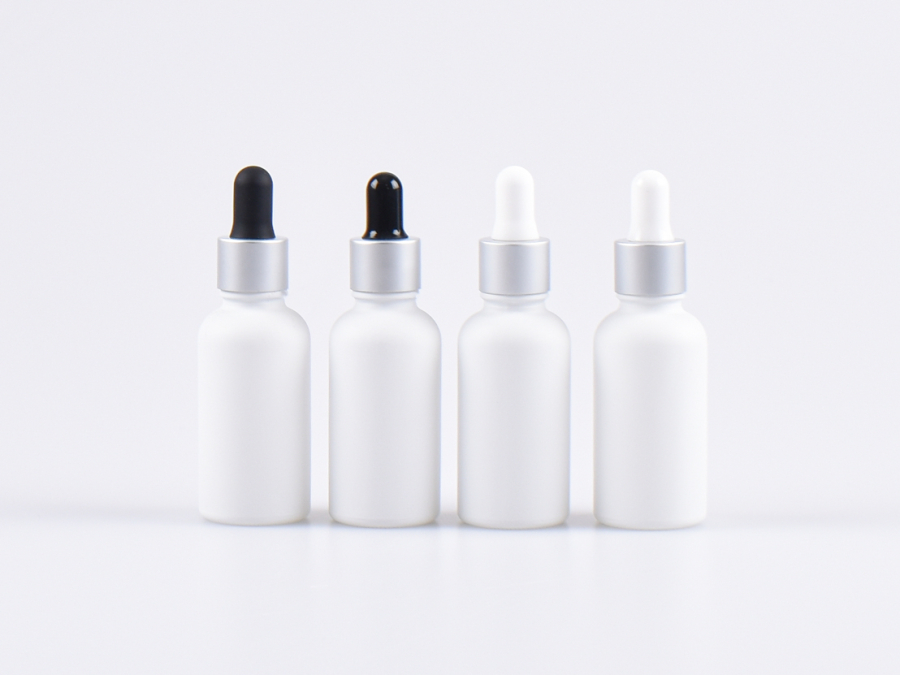 Weissglasflasche 30ml, mit Pipette silber-matt
