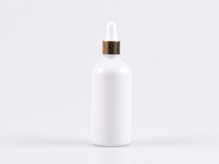Weissglasflasche 100ml, mit Pipette gold